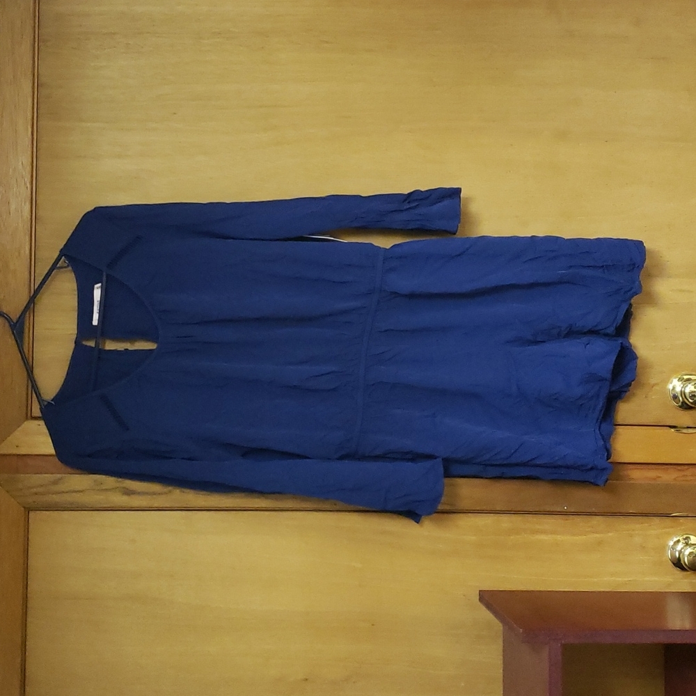 Justfab XXL Blue long-sleeved romper. Lightweight,button back with belled sleeve